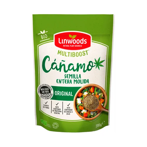 LINWOODS Semillas de lino y chía ecológicas, molidas en frío, con manzana y canela 200 g.