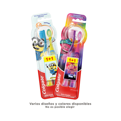 COLGATE Cepillo de dientes infantil para niños de 2 a 6 años con filamentos extra suaves COLGATE 2 uds.