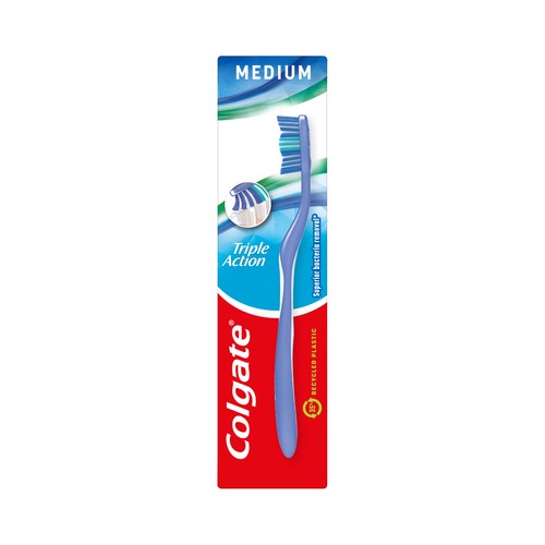 COLGATE Triple action Cepillo de dientes medio, que ayuda a eliminar manchas y bacterias bucales.