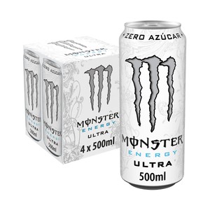 MONSTER Energy Ultra white Bebida energética sin azúcar pack lata 4 uds x 500 ml.