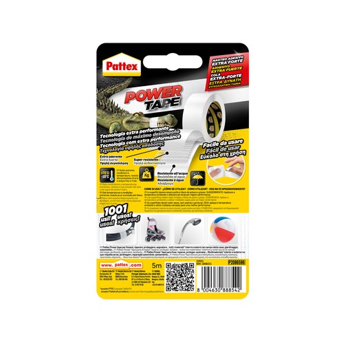 Rollo de 5 metros de cinta adhesiva ultra fuerte de 50 milímetros y color blanco PATTEX Power tape.