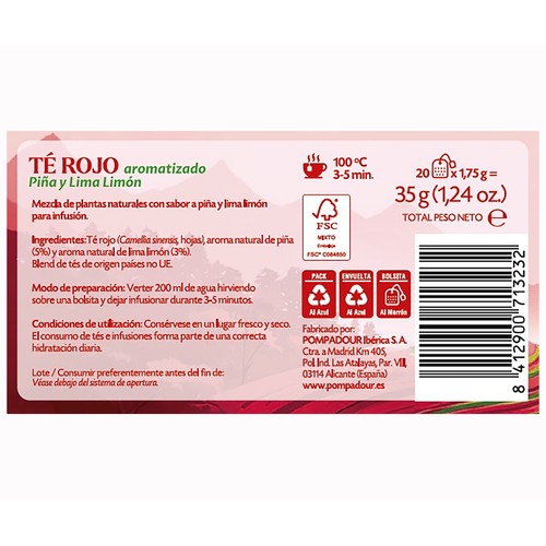 POMPADOUR Té rojo con piña y lima 20 uds. 35 g.