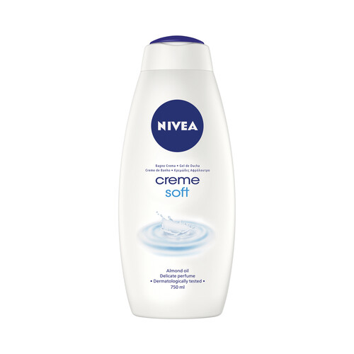 NIVEA Creme soft Gel de baño o ducha cremoso con aceite de almendras hidratante y delicada fragancia 750 ml.