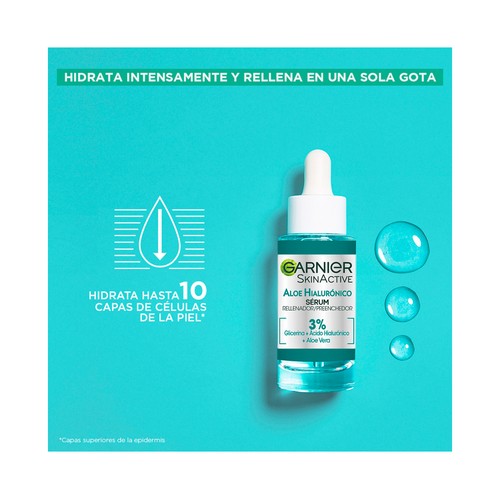 GARNIER Skin active Sérum hidratante y rellenador con aloe vera y ácido Hialurónico 30 ml.