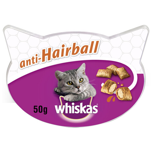 WHISKAS Snacks para gatos con control de bolas de pelo WHISKAS 60 g.