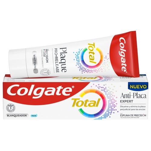 COLGATE Total expert Pasta de dientes blanqueante y anti-placa con espuma de precisión 75 ml.