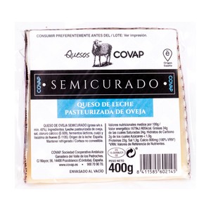 Imagen de Queso semicurado de leche pasteurizada de oveja COVAP 400 g.