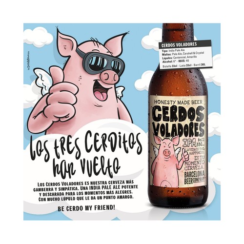 CERDOS VOLADORES Cerveza rubia lata 33 cl.