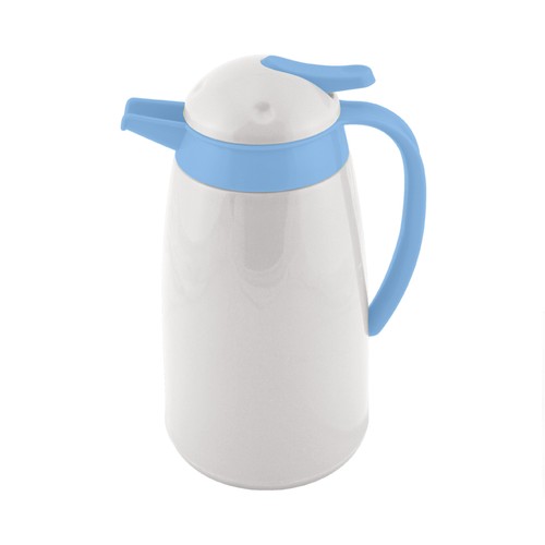 Jarra termo de 1 litro fabricada en polipropileno, color blando y azul, ACTUEL.