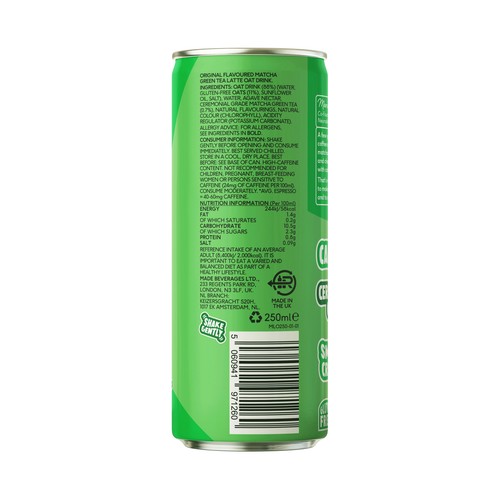 PERFECT TED Original Bebida de avena sin gluten con sabor a té matcha con leche lata 25 cl.