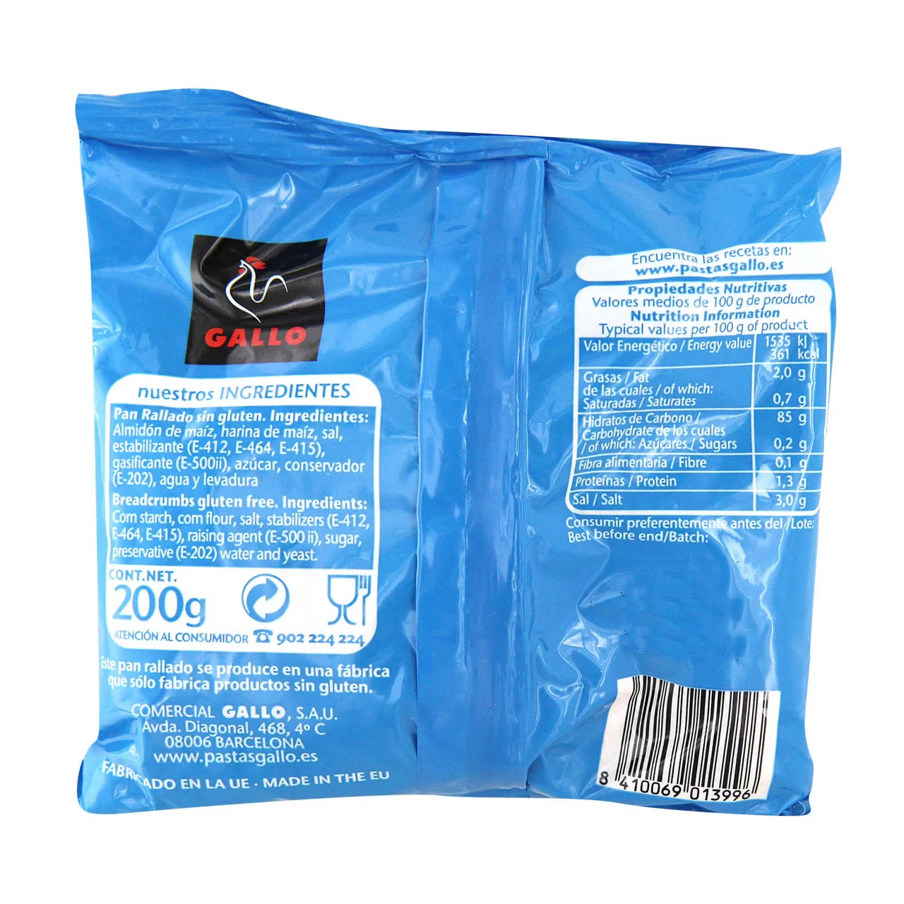 Pan rallado sin gluten 200 g.