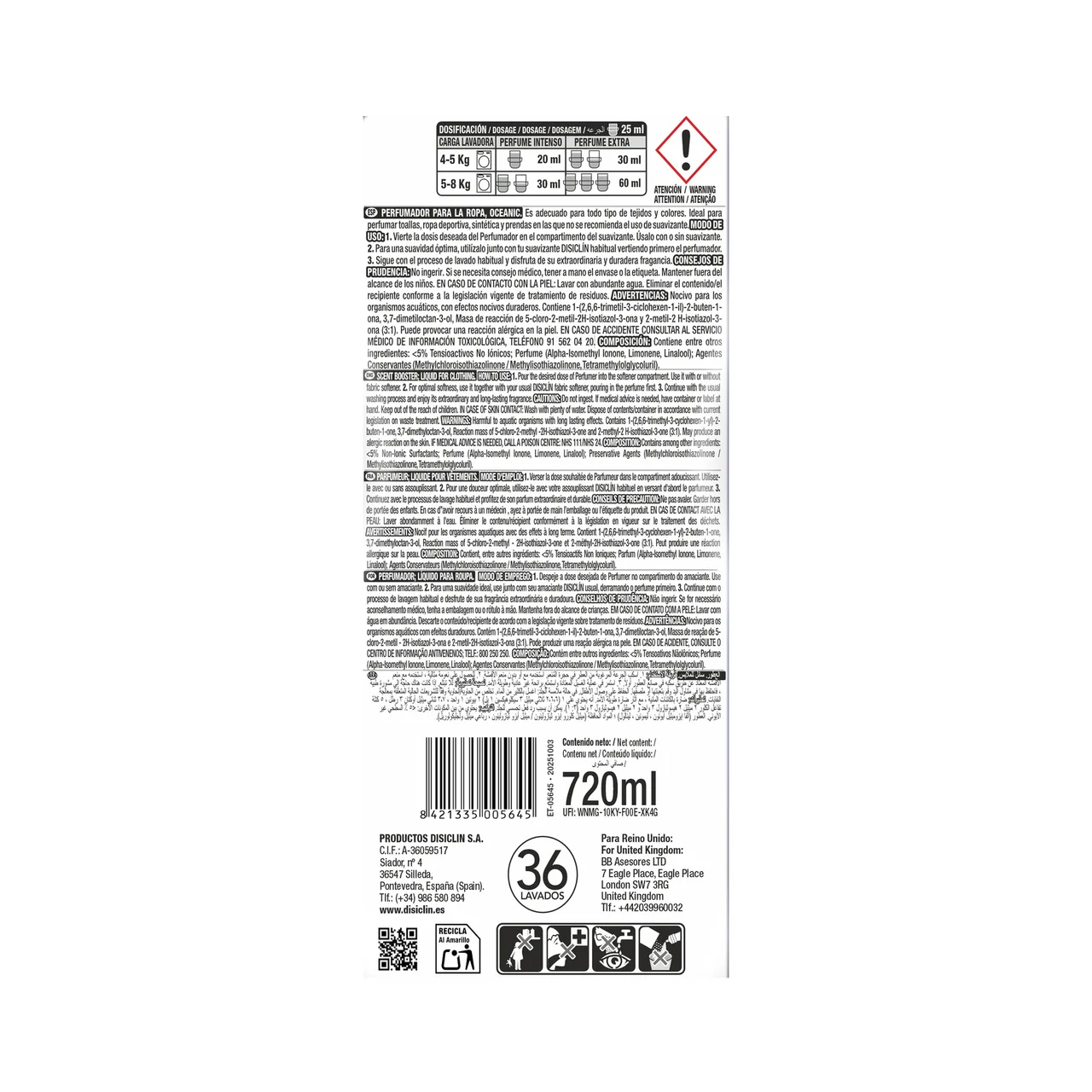 Perfumador líquido para ropa fragancia océano 720 ml