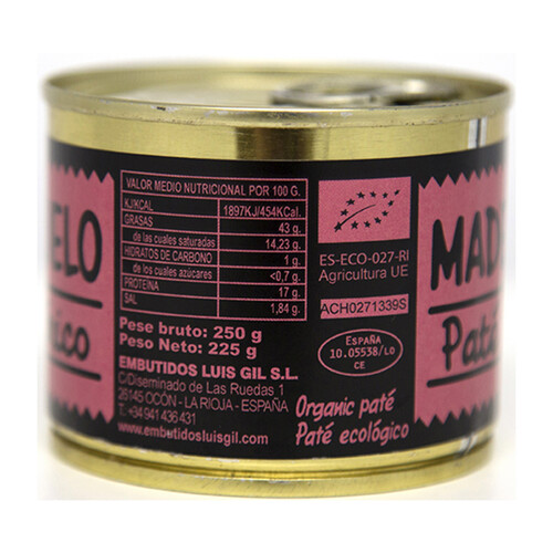 MADERUELO Paté ecológico Ibérico MADERUELO 225 g.