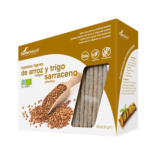 SORIA NATURAL Tostadas de arroz integral y trigo sarraceno ecológicas SORIA NATURAL 90 g.