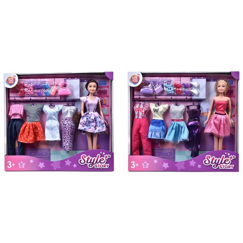 Muñeca Style Story con 4 Outfits, 11 piezas, modelos surtidos +3 Años ONE, TWO FUN