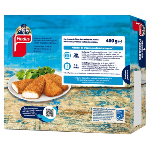 FINDUS Filetes de pescado empanados con Certificado de Pesca Sostenible (MSC) 400 g.