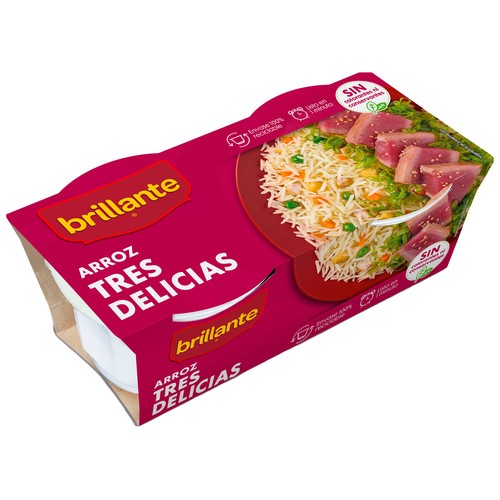 BRILLANTE Arroz tres delicias en tarrina paquete de 2 uds x 125 g.