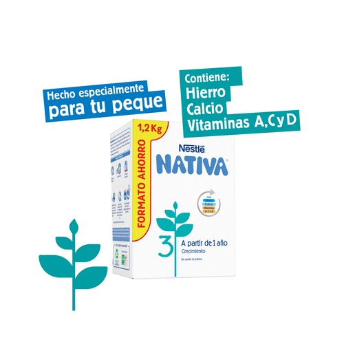 NATIVA 3 de Nestlé Leche (3) de crecimiento en polvo, a partir de los 12 meses 1.2 kg.