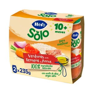 HERO Solo Tarritos de verduras con ternera y arroz (textura con trocitos), a partir de 10 meses 2 x 235 g.