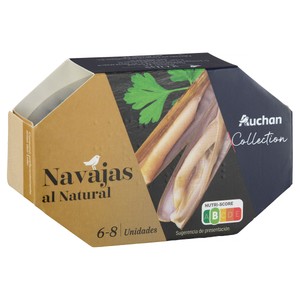 AUCHAN COLLECTION Navajas al natural (6 - 8) de las  Rías Gallegas lata 63 g. Producto alcampo