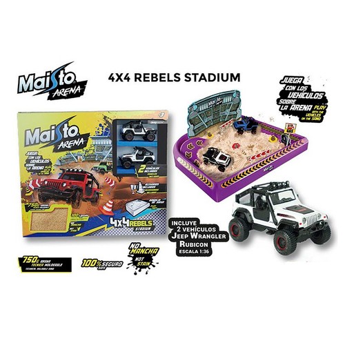 Set Arena Jeep 4 X 4, incluye 2 coches todoterreno, MAISTO.