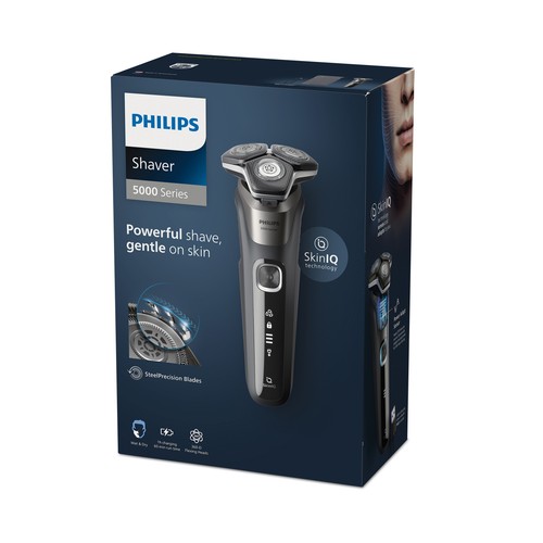 Afeitadora eléctrica sin cable PHILIPS S5887/10, cuchillas SteelPrecision, cabezales flexibles. cortapatillas desplegable..