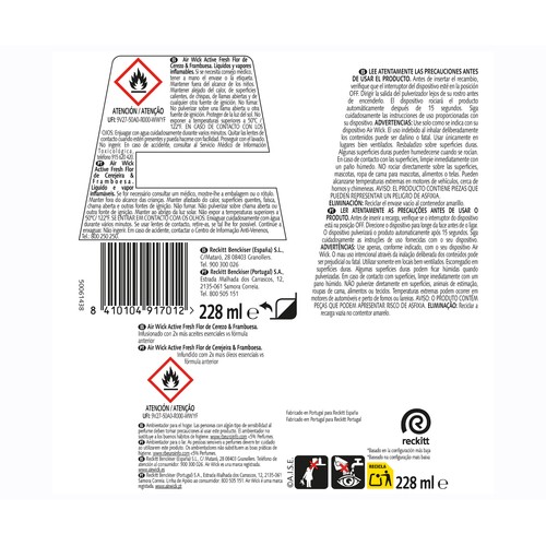 AIR WICK Ambientador recambio frambuesa 228 ml.