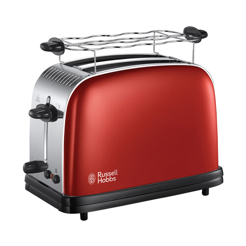 Tostador RUSSELL HOBBS Flame red 23330-56, 2 ranuras, 1670W, termostato, bandeja recogemigas, calienta panecillos.