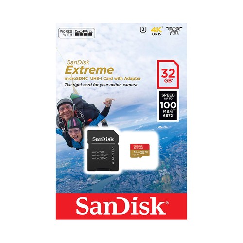 Tarjeta de memoria SANDISK Extreme MicroSDXC 32GB + adaptador SD, clase 3. hasta 100mb/s.
