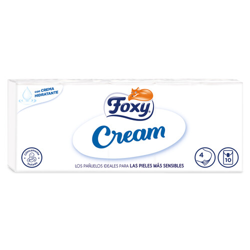 FOXY Pañuelos de celulosa desechables con crema hidratante FOXY Cream 10 uds.