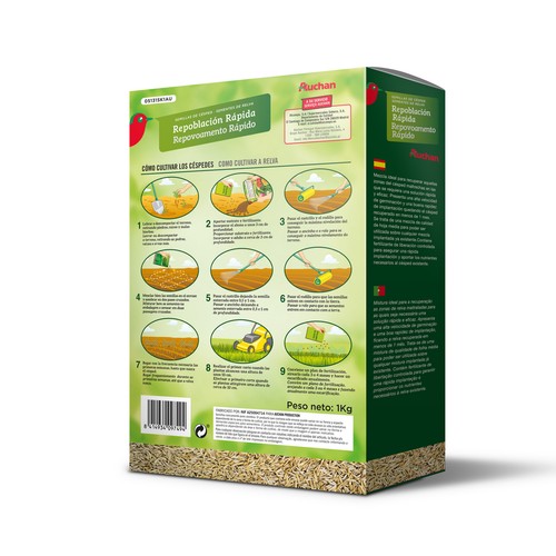 Caja de 1 kilogramo con semillas para plantar cesped para reparar áreas dañadas PRODUCTO ALCAMPO.
