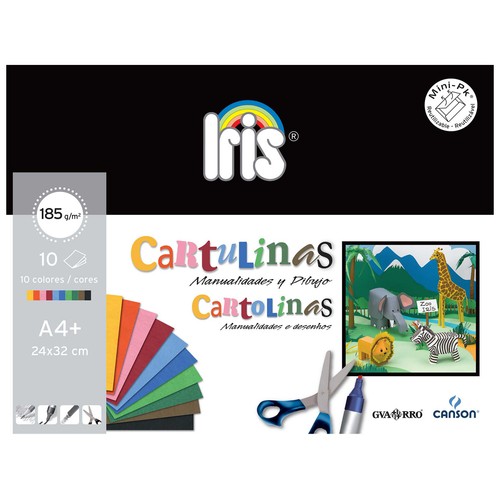 Bloc de manualidades de 10 cartulinas de colores, con medidas 32 x 24cm y densidad 185g/m² CANSON.