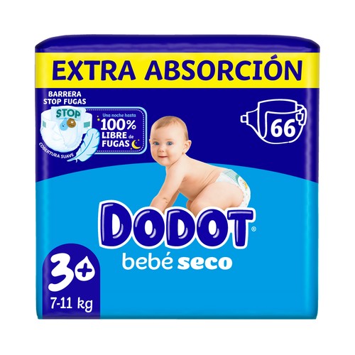 DODOT Bebé-seco Pañales talla 3+ (7-11 kg) 66 uds.
