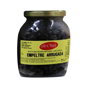 ALCOBER Aceituna negra Aragón empeltre arrugada c/aceite 400 g.