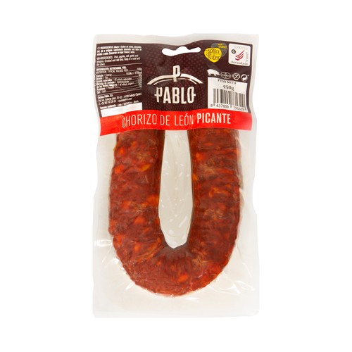 CECINAS PABLO Chorizo de León picante, elaborado sin gluten CECINAS PABLO 450 g.