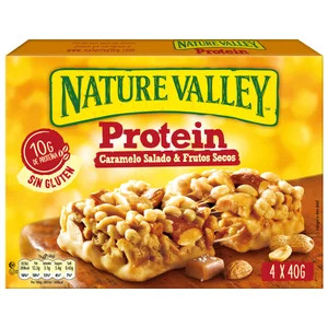 NATURE VALLEY Barrita de cereales caramelo salado y frutos secos pack 4 x 40 g.