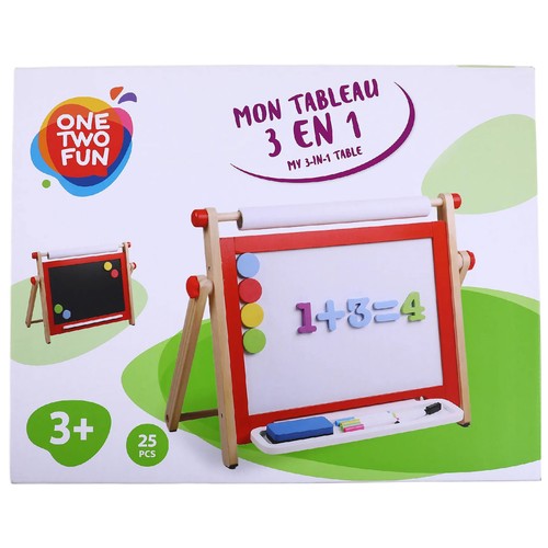 Pizarra de Madera para pintar 3 en 1 con 25 piezas +3 Años ONE, TWO FUN