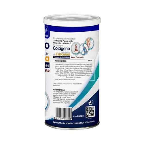 VIVE+ SALUD Y VIDA Colágeno con cúrcuma sabor chocolate VIVE + SALUD Y VIDA 200 g.