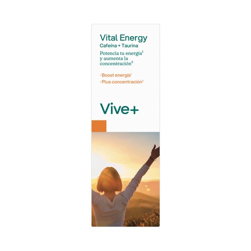 VIVE+ Vital energy Complemento alimenticio a base de cafeina, taurina y vitamina B12 30 uds.