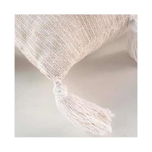 Funda de cojín beige con pompones 40x40cm, DOUCEUR.
