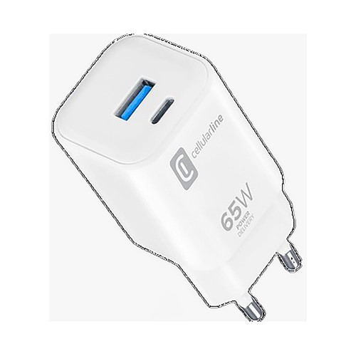 Cargador movil 65w, doble puerto, universal, color blanco, CELLULAR LINE
