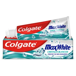 COLGATE Max white Pasta de dientes blanqueadora con cristales blancos 75 ml.
