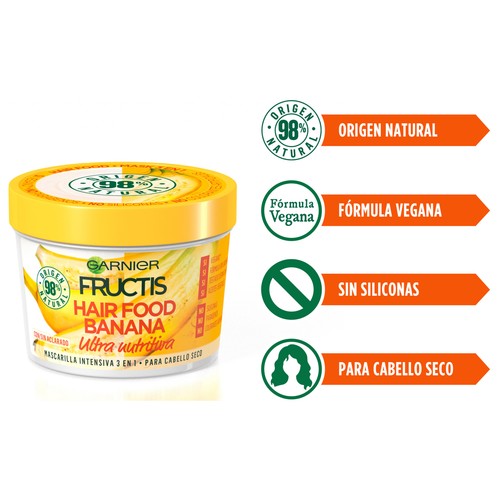 FRUCTIS Hair food de Garnier Mascarilla capilar ultranutritiva con banana, para cabello seco 390 ml.