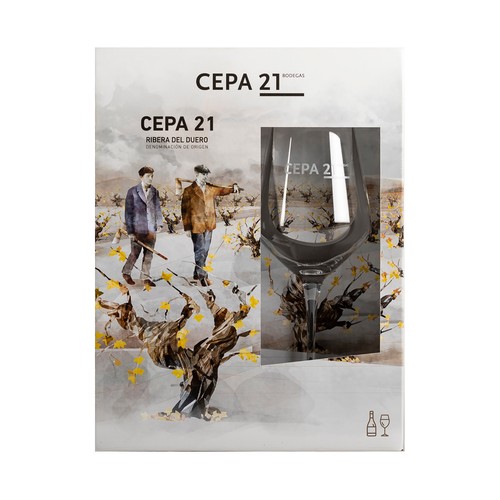 CEPA 21  Estuche con 1 botella de vino tinto con D.O. Ribera del Duero + copa.