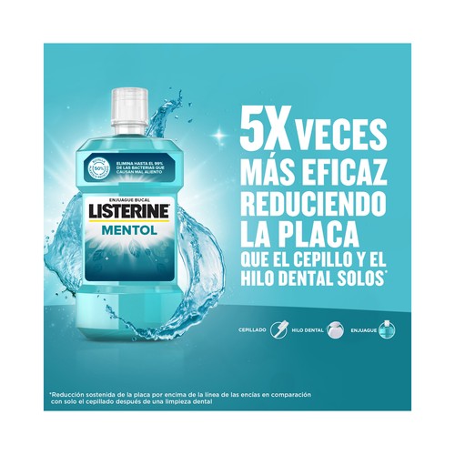 LISTERINE Enjuague bucal con flúor de uso diaro, sabor a mentol 1 l.