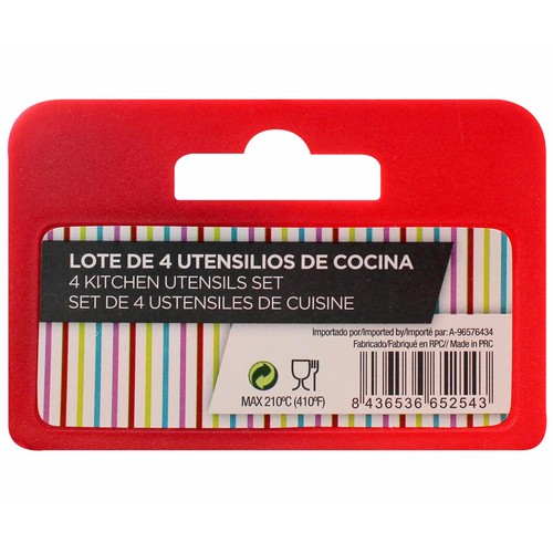 Set de 4 utensilios para servir fabricados en nylon negro con mango de color GSMD.
