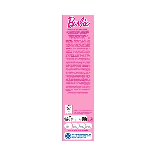 BARBIE Colonia coporal infantil con vaporizador en spray y aroma cítrico y floral 200 ml.
