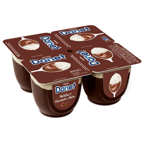 DANET de Danone Natillas de chocolate con cremosa nata 4 x 100 g.