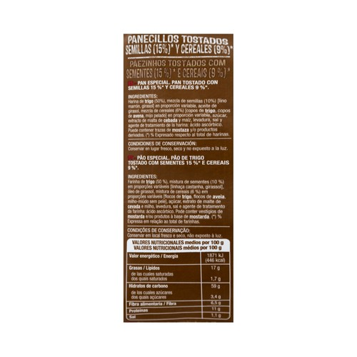 PRODUCTO ALCAMPO Panecillos tostados con semillas (15%) y cereales (9%) 200 g.