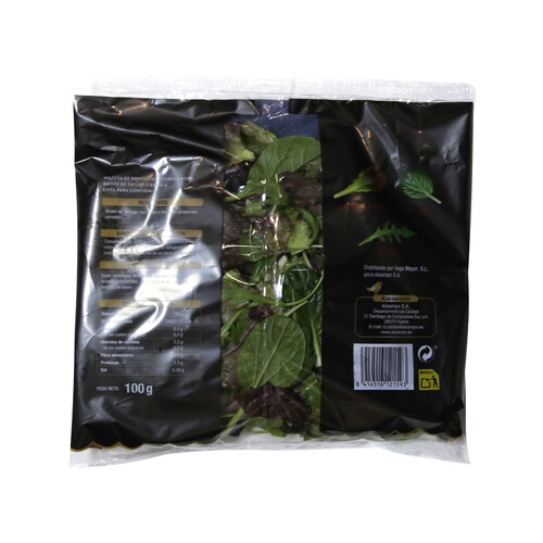 Ensalada trio de brotes de lechuga roja, tatsoi y rúcula ALCAMPO GOURMET 100 g.